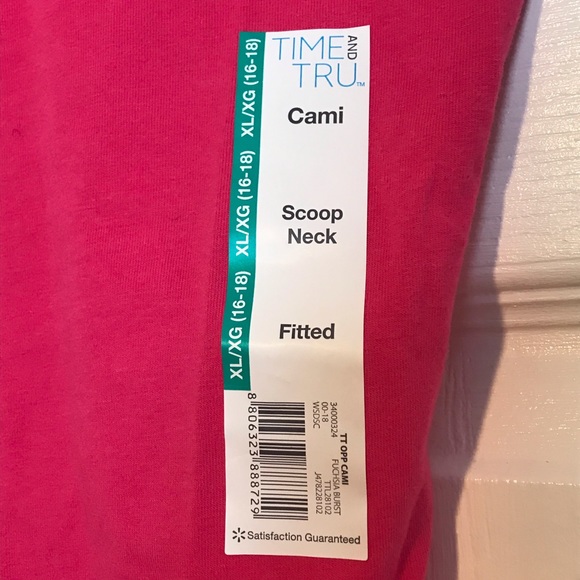 NWT Time&Tru / Hot Pink Cami/ XL (16-18)/ Swoop Neck/ Fitted/ Cotton & Spandex - Picture 7 of 7